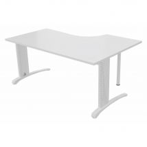 Bureau compact retour à gauche Triomphe 2 - L 160 x P 110 cm - plateau blanc - pieds L blancs - embases blanches