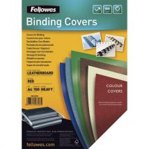 Plats de couvertures chromolux Fellowes - A4 - en carton effet grain cuir - 250g/m2 - boîte de 100 - rouge