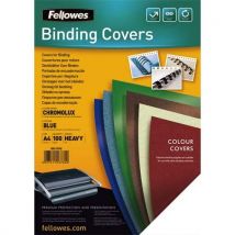 Plats de couvertures chromolux Fellowes - A4 - en carton brillant - 250g/m2 - boîte de 100 - bleu