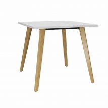 Table carrée Knot - L80 x P80 cm - Plateau Blanc - Pieds bois Chêne