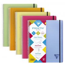 Cahier spirales proactiv'Book Linicolor Clairefontaine - format A5+ - 16 x 21 cm - fermeture par élastique - 180 pages - 90g - petits carreaux 5x5 - 