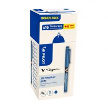 Stylo feutre à capuchon Pilot V-Sign Pen - pointe moyenne 2 mm - bleu - Lot de 16 + 4 OFFERTS