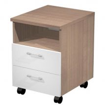 Caisson mobile en mélaminé Bari 2 tiroirs avec niche Cerisier , Blanc