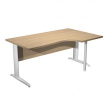 Bureau compact Pulse Prestige - retour à droite L160 x P100 cm - plateau chêne - pieds L blancs
