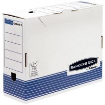 Boîte archives carton Bankersbox - pour format A4 -210 x 297 mm - H. 265 mm x l. 111 mm x P. 327 mm - Blanc / Bleu - 100 % recyclable - Montage 