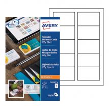 Cartes de visite blanches à bords micro perforés Avery - 85 x 54 mm - Impression laser - jet d'encre - copieur - paquet 250 unités