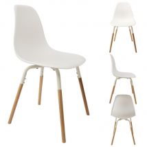 Chaise coque Glyde en polypropylène - Blanc , Pieds bois brut - Lot de 4