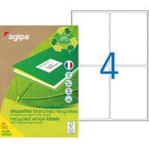 Etiquettes adresses recyclées blanches Apli - 99,1 x 139 mm - 100 feuilles A4 - 400 étiquettes par boîte