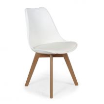 Chaise Coque Artemis Avec Coussin - Blanc , Pieds Bois Brut - Lot De 4
