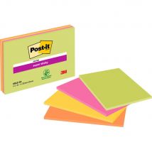 Notes Super Sticky Post-it - format XL 14,9 x 20 cm - coloris néons assotis - lot 4 blocs 45 feuilles