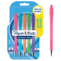 Stylo bille rétractable Paper Mate Flexgrip Ultra RT pointe moyenne 1 mm encre bleue corps assortis pastel - lot de 6