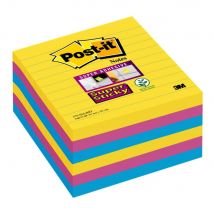 Notes Post-it Super Sticky lignées - grand format 10 x 10 cm - coloris assortis rio - lot de 6 blocs de 90 feuilles