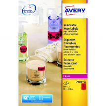 Étiquettes d'identification enlevables couleur Avery L7263R - 99,1 x 38,1 mm - 25 feuilles - 14 Étiquettes par feuilles A4 - rouge fluorescent - 