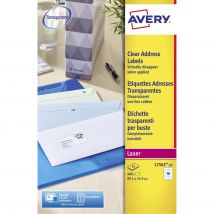 Étiquettes d'expédition Avery pour imprimantes laser - 99,1 x 33,9 mm - 25 feuilles - 16 Étiquettes par feuille - auto-adhésives - transparentes - 