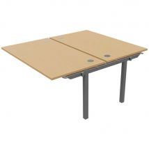 Bureau bench 2 postes Osmose suivant L140 x P163 cm Plateaux Hêtre Pieds métal Aluminium