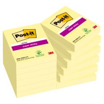 Notes Post-it Supersticky - 76 x 47,6 mm - lot de 12 blocs de 90 feuilles - jaune