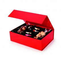 Boîte cadeau carton fermeture aimantée L.33 x l.23 x H.10 cm - Rouge brillant (paquet 10 unités)