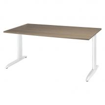 Bureau droit Tempo à hauteur ajustable au montage - L 160 x P 80 cm - plateau chêne grisé - pieds métal en L blancs
