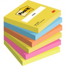 Notes repositionnables Post-it Energetic 76 x 76 mm - Coloris assortis - Lot de 6 blocs de 100 feuilles