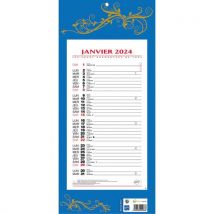 Calendrier mensuel sur plaque - 19 x 42 cm - bleu