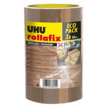 Ruban adhésif d'emballage UHU Rollafix - en polypropylène silencieux 46 microns 50 mm x 66 m - Havane - lot de 3