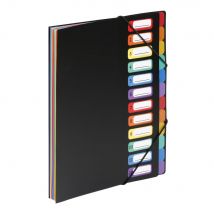 Trieur à élastiques Viquel Rainbow Class 12 compartiments A4 en polypropylène -Noir/ multicolore