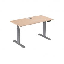 Bureau électrique hauteur réglable Nova L160 cm plateau avec top access Hêtre - pieds métal Gris