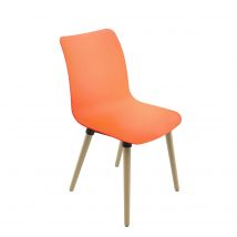 Chaise coque Dahlia - Orange , Pieds bois