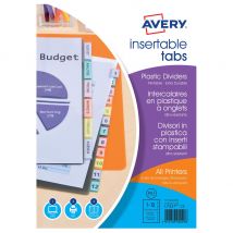 Intercalaires À Onglets Personnalisables Avery - Polypropylène 18/100ème - A4+ - 12 Positions - Transparent - Lot De 2