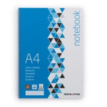 Cahier à spirales Raja Notebook - 100 pages - A4 - 70 g/m²- petits carreaux 5x5 mm - Lot de 5