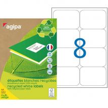 Etiquettes adresses recyclées blanches Apli - 99,1 x 67,7 mm - 100 feuilles A4 - 800 étiquettes par boîte