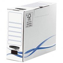 Boîte archives carton Bankersbox - dos 10 cm - pour format 24 x 32 cm - H. 250 mm x l. 10 cm x P. 330 mm - Blanc / Bleu - 100% recyclé certifié FSC - 