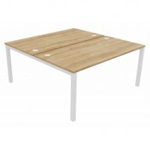 Bureau Bench 2 Postes Osmose Départ L160 X P163 Cm Plateaux Chêne Nebraska Pieds Métal Blanc