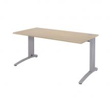 Bureau droit Triomphe 2 - L 180 x P 80 cm - plateau chêne - pieds L aluminium - embase blanche