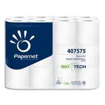 Paquet de 24 rouleaux de papier toilette BioTech Papernet - 2 plis pure cellulose - 180 formats - 19,80 mètres - blanc