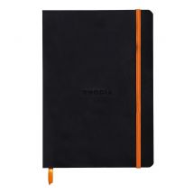 Carnet souple Rhodiarama - 14,8 x 21 - 160 pages - ligné - avec élastique - couverture simili-cuir noir