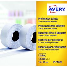Boîte de 10 rouleaux de 1200 étiquettes Avery PLP1626 pour pince à étiquetter - 2 lignes (10+ 8 caractères) - blanches - adhésif permanent
