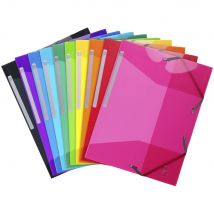 Chemise Exacompta 3 rabats à élastiques - en polypropylène 5/10e - coloris assortis translucide - Lot de 30