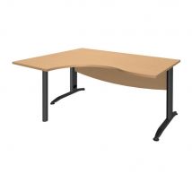 Bureau compact retour à gauche Impact métal 2 - L 160 x P 120 cm - plateau hêtre - pieds L anthracite