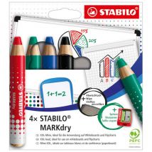 Crayon marqueur Stabilo MarkDry - effaçable à sec - PEFC - Etui de 4 coloris assortis
