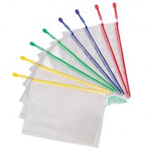 Lot de 8 Pochettes PVC de rangement Djois Zipper à fermeture éclair - Indéchirable - format A4 - Assortis