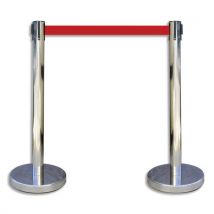 Kit de 2 Poteaux chromés Viso - H91 cm - avec sangle rouge rétractable 2 mètres - en polypropylène et inox