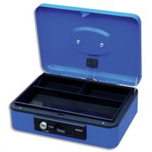 Caisse à monnaie Pavo 30cm/3 compartiments - ouverture auto bouton poussoir + serrure cylindrique - bleue