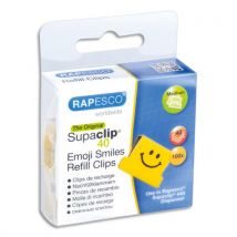 Recharge Clips Rapesco Supaclip - emojis souriants jaune - capacité 40 feuilles 80g - boîte de 100