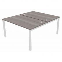 Bureau bench 2 postes Osmose départ L140 x P163 cm Plateaux Cèdre Pieds métal Blanc