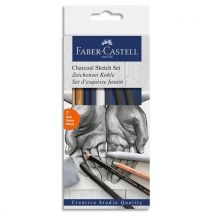 Set d'esquisses fusain Faber Castell comprenant fusains, crayons blanc, gomme et estompe