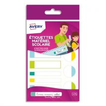 Etiquettes plastifiées Avery - formats assortis - blanc et bordure vert/bleu/jaune/rouge - sachet de 24 - Lot de 10