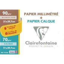 Feuilles Clairefontaine - 70g - pochette de 12 - 6 papier millimétré + 6 feuilles calques