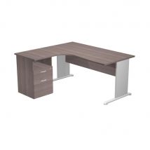 Pack Pulse Tendance - 1 bureau compact retour à gauche - cendre - pieds aluminium - 1 caisson hauteur bureau prof. 60 cm