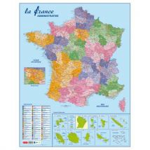 Carte murale France administrative, routière et Dom-Tom - surface pelliculée - format 66 x 90 cm